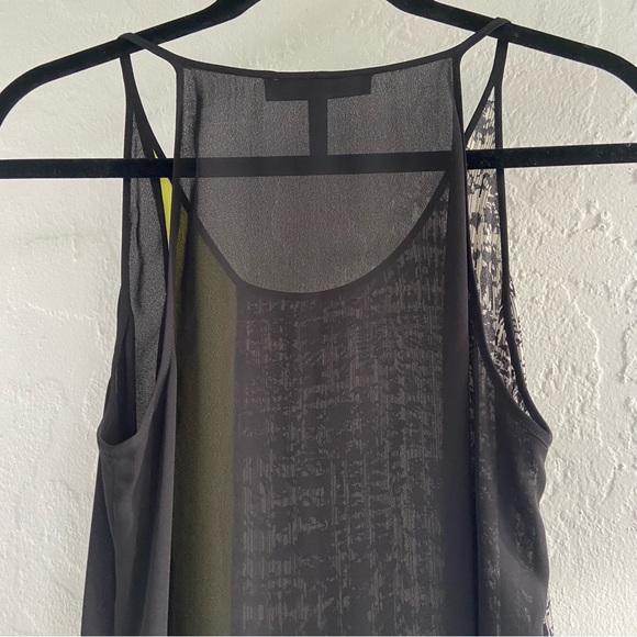 BCBG Houndstooth and Striped Sheer Sleeveless High-Low Asymmetrical Shift Dress - Picture 4 of 8